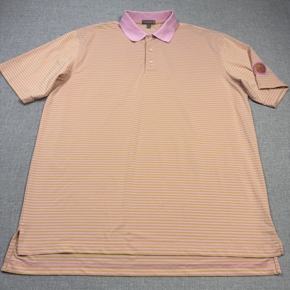 Peter Millar Summer Comfort Polo Shirt Mens XL Pink Striped Polyester Spandex